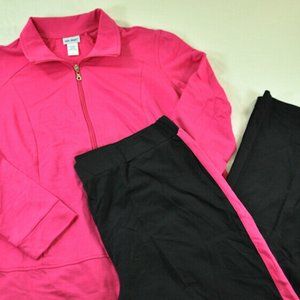 Vicki Wayne women's  2 piece black & pink pants suit large lounge exercise